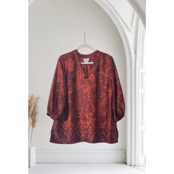 Liz Claiborne Tops - Liz Claiborne Blouse Satin V Neck Ruffle Neck Paisley XL